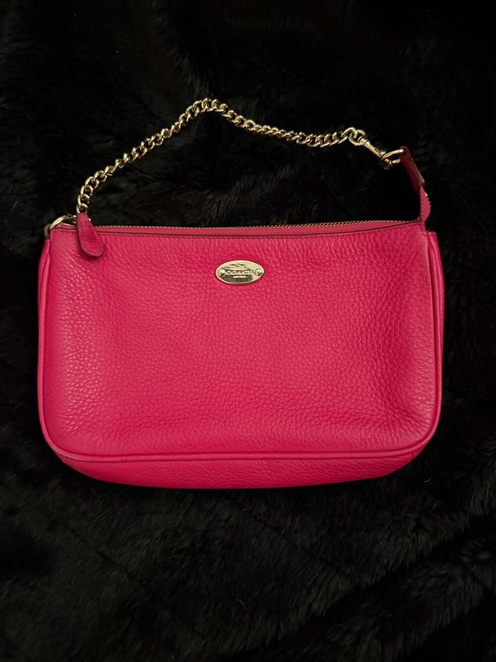 Coach Hot Pink Leather Small Shoulder Bag with Chain Strap
